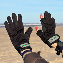 Load image into Gallery viewer, photo showing version 1 of dog walking gloves, finger flaps fastened by press studs